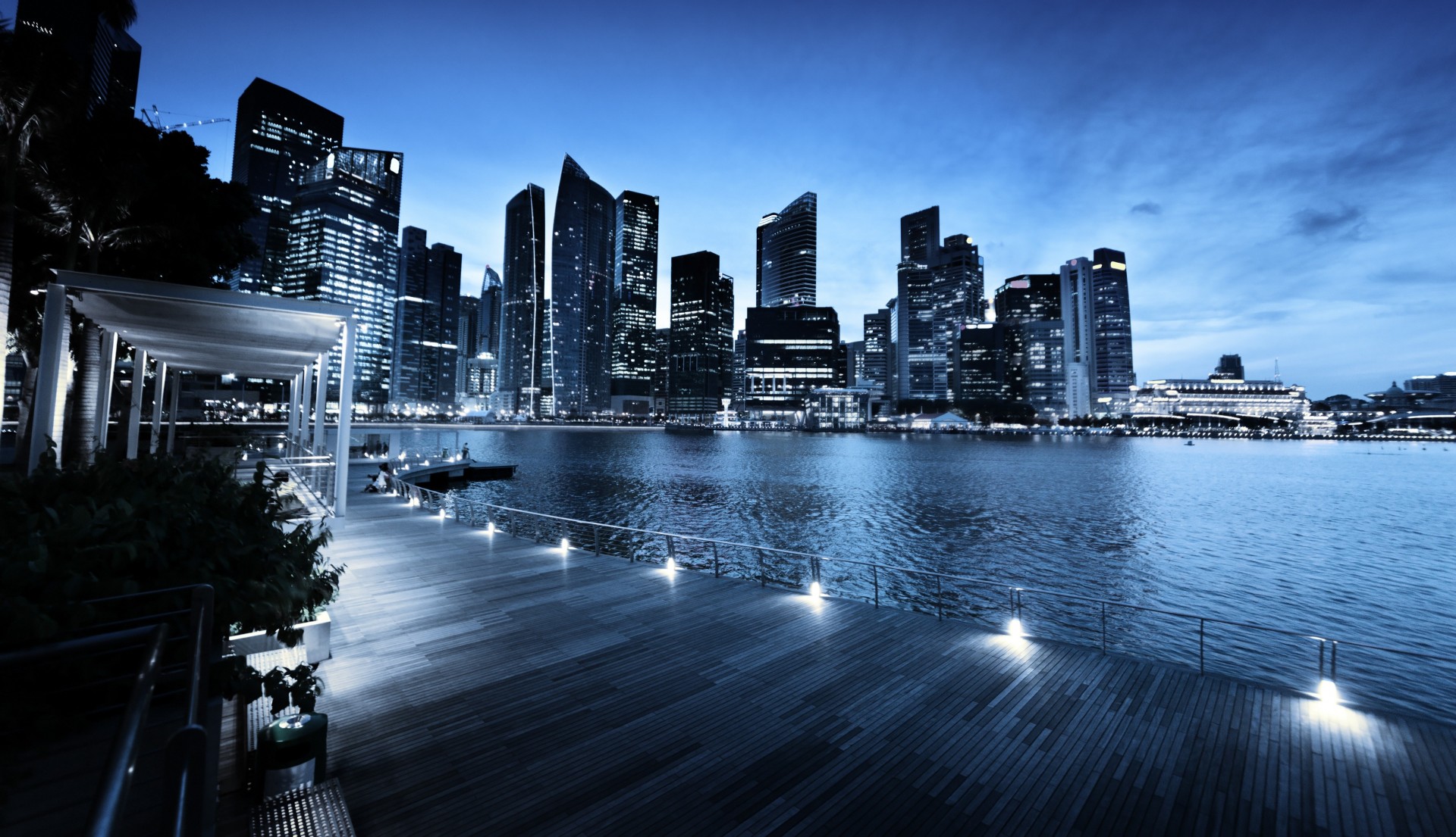 baie coucher de soleil arbres gratte-ciel ville lumières nuit singapour éclairage maison