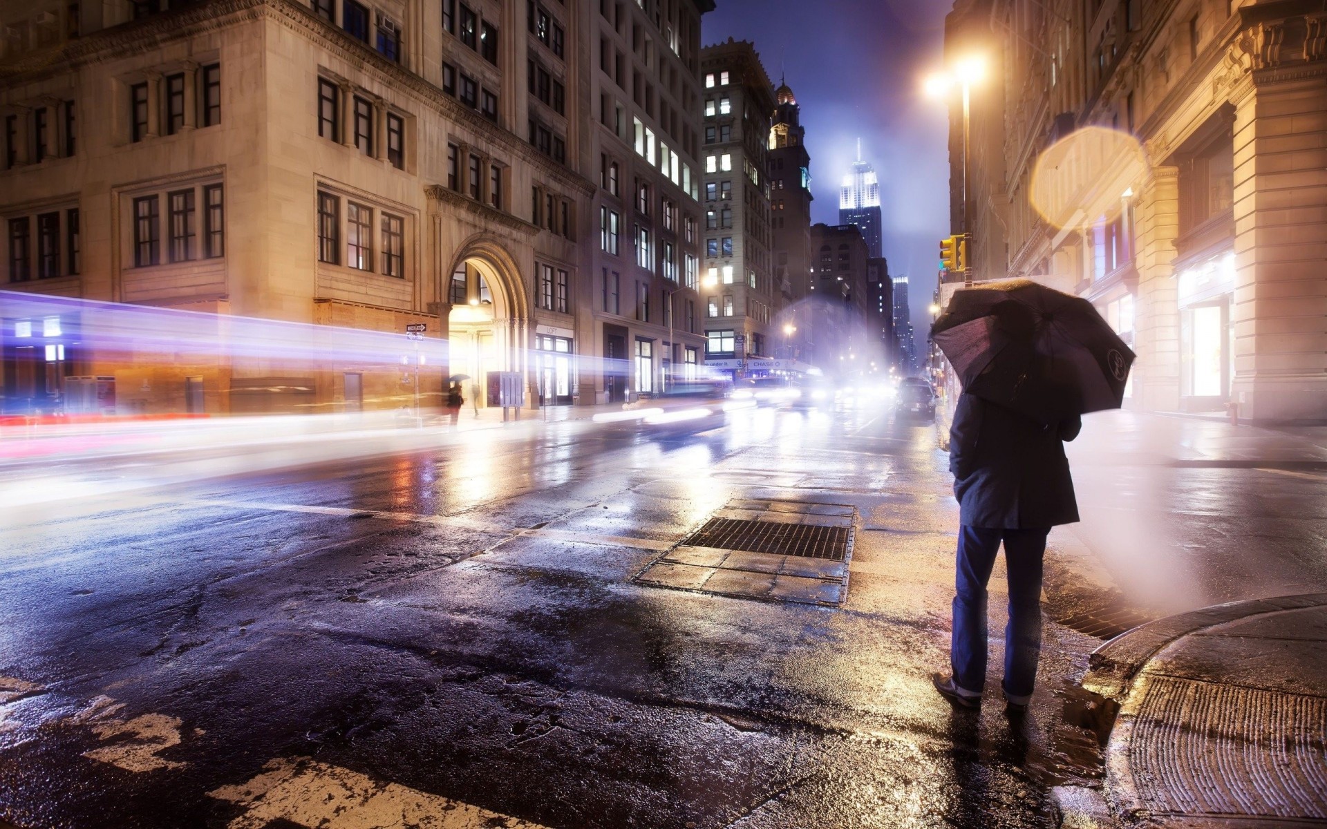 photoshop street united states night architecture rain town umbrella