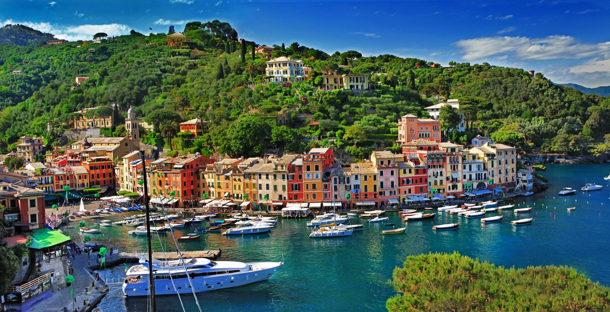 italie paysage portofino bateaux côte bâtiment baie mer ligurie yacht italia