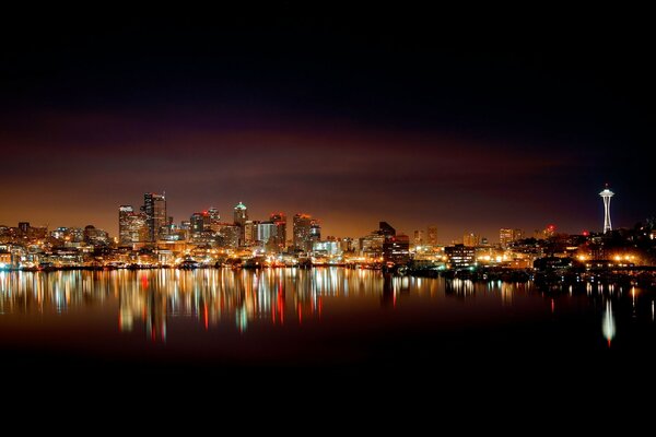 Reflection of Seattle s night lights