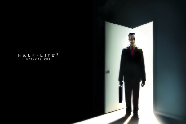 A man with a briefcase enters a dark room