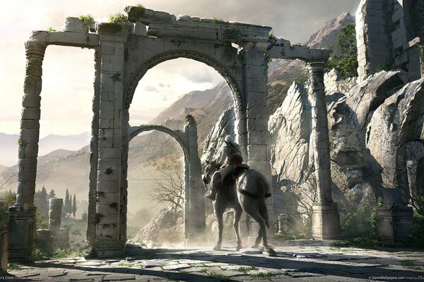 Assassins creed Rider passe les ruines de la porte