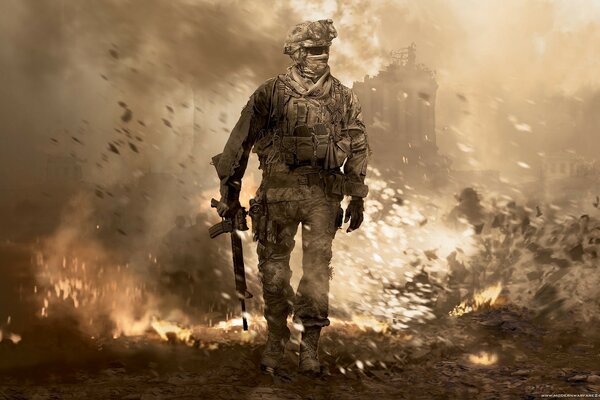 Солдат не смотрящий на взрыв из modern warfare 2