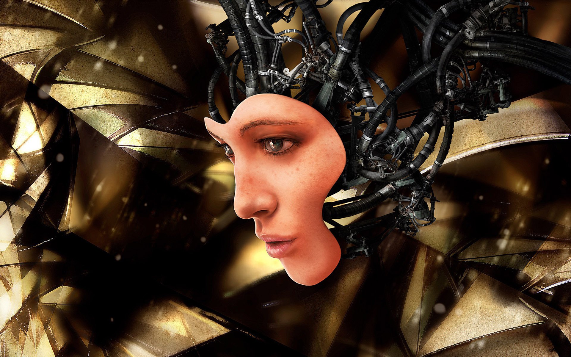 visage de femme robot verre cyborg android