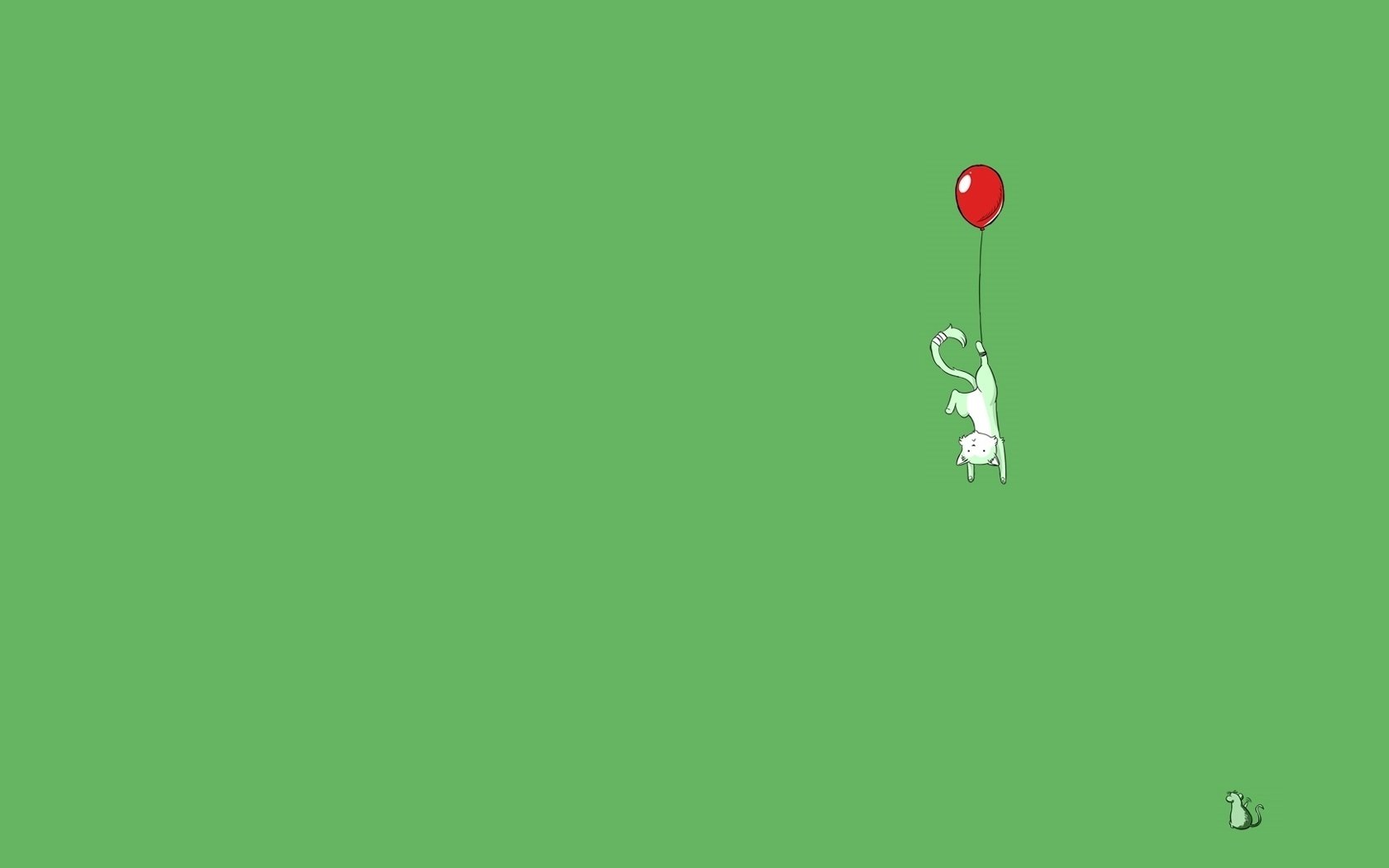 white cat minimalism flight a balloon ball red ball background green background cat height creative