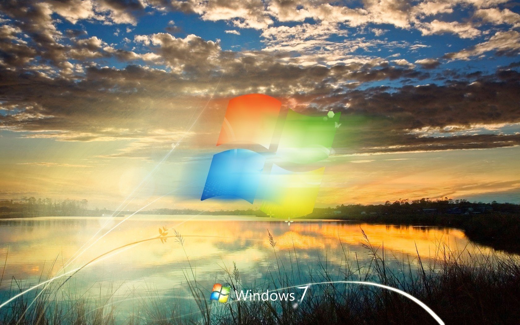 windows 7 siete logotipo lago nubes