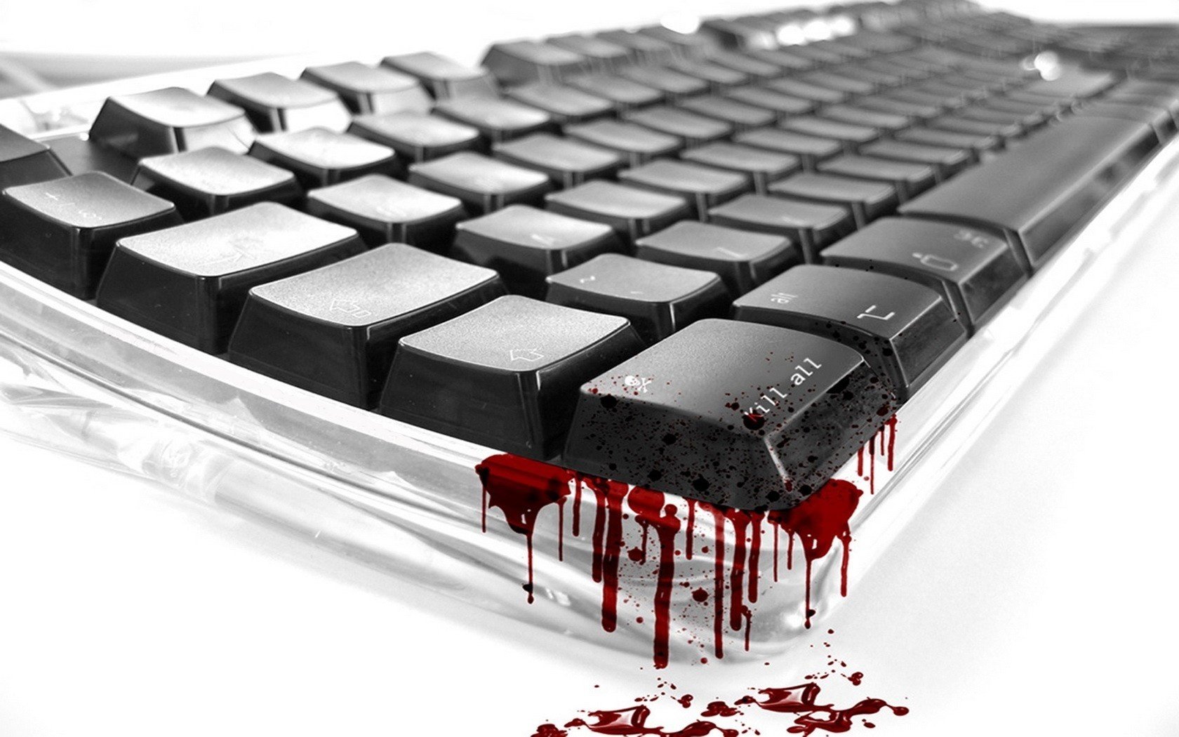 black keyboard a drop of blood button computer