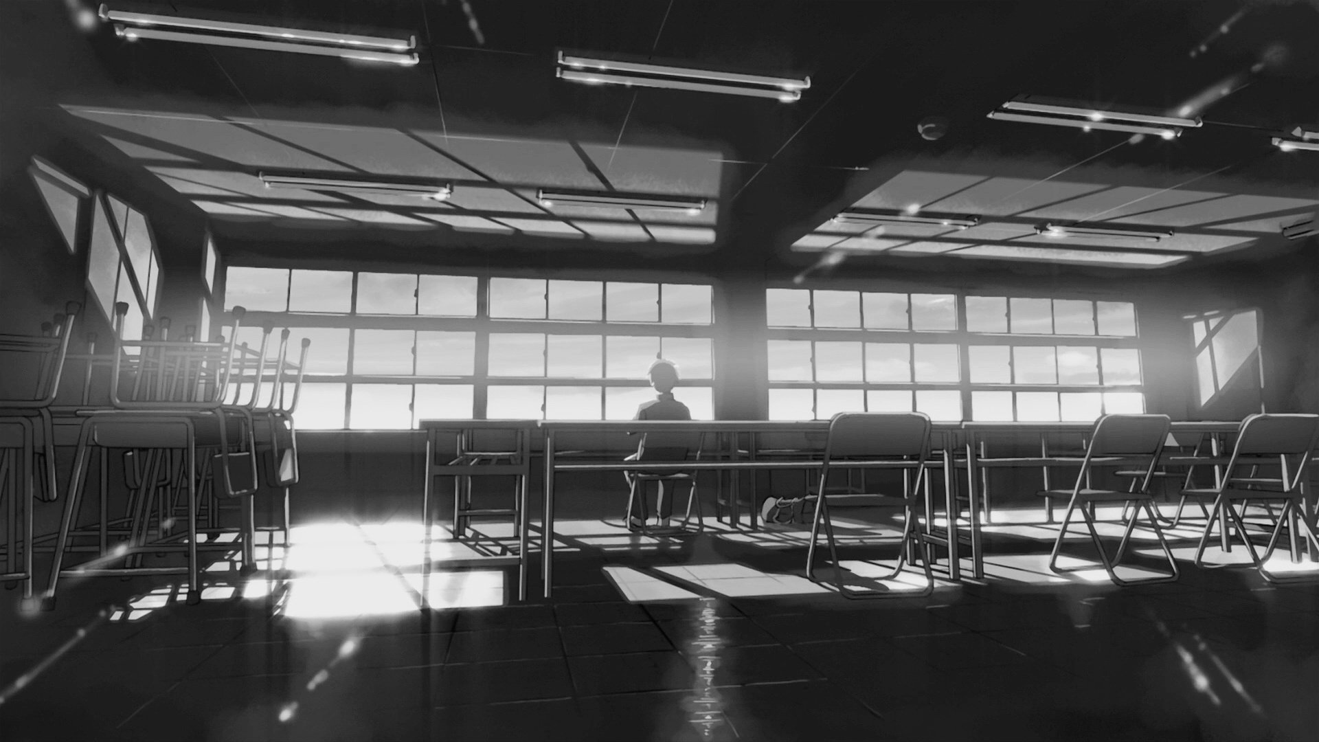 empty office thoughtful guy room-a loneliness-a tables chairs loneliness school