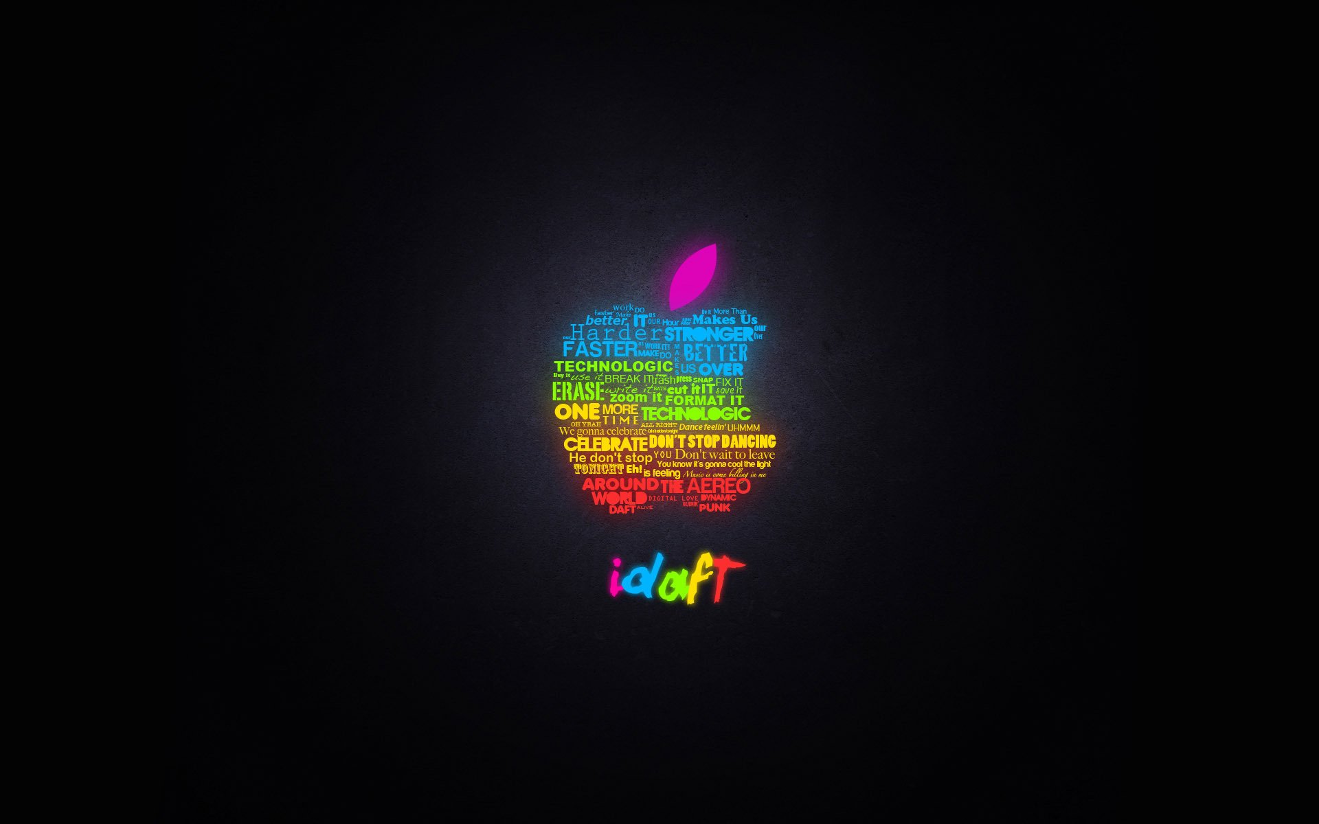 apple neon słowa napisy apple emblematy loga