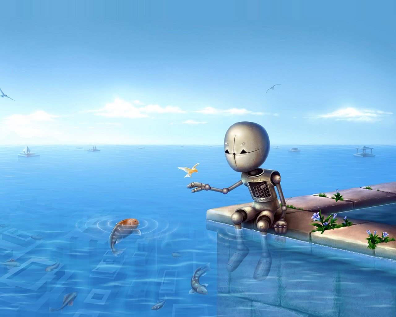 robots fish horizon sea