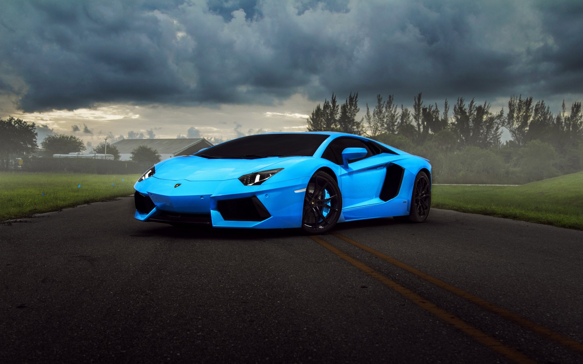 lamborghini aventador supersportwagen blau wolken hq wallpaper