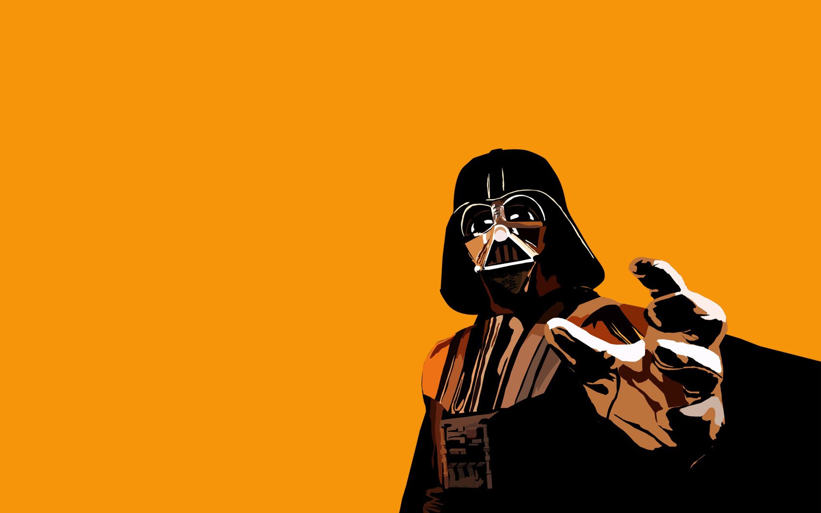 metal suit darth vader orange background fingers hand