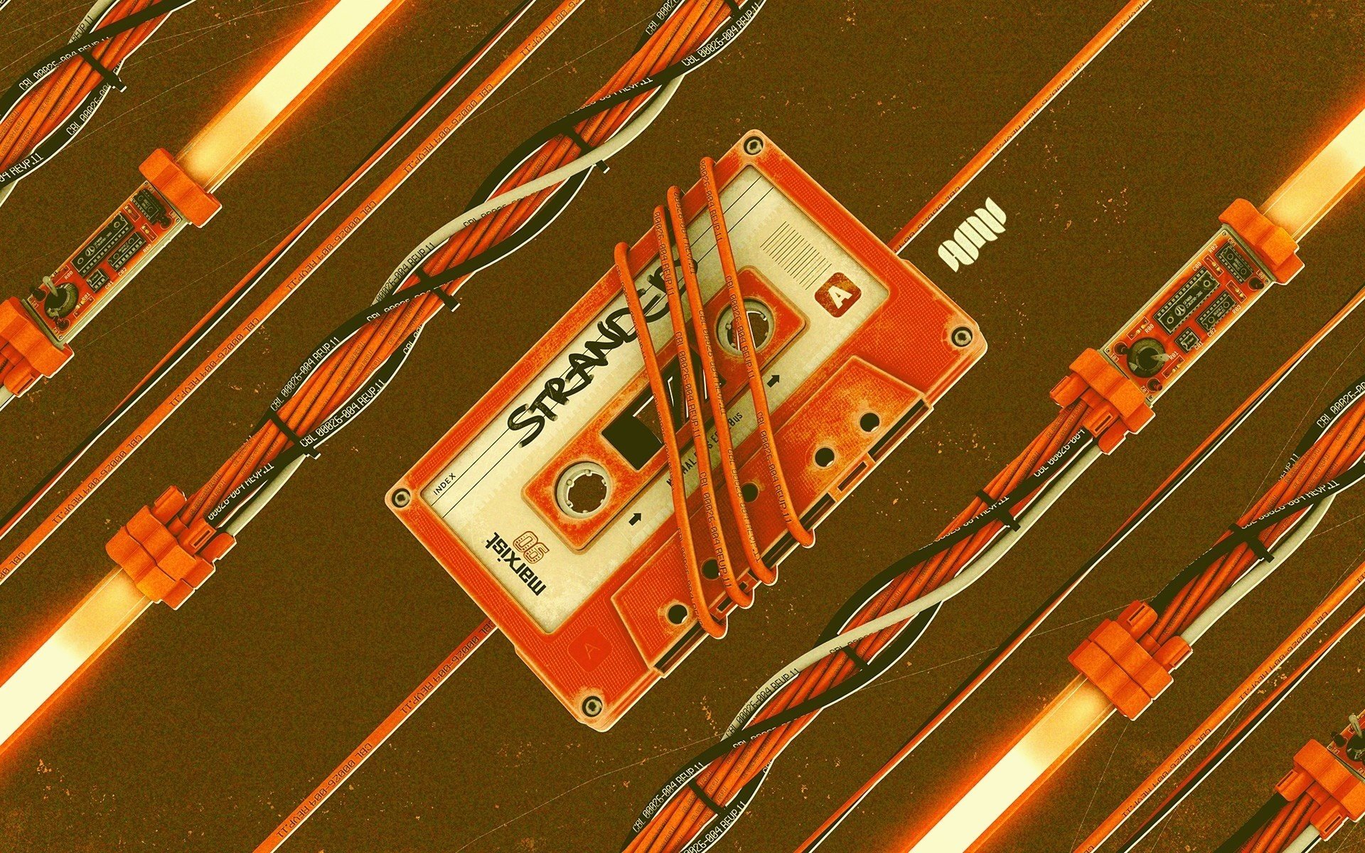 cassette de audio naranja alambre música