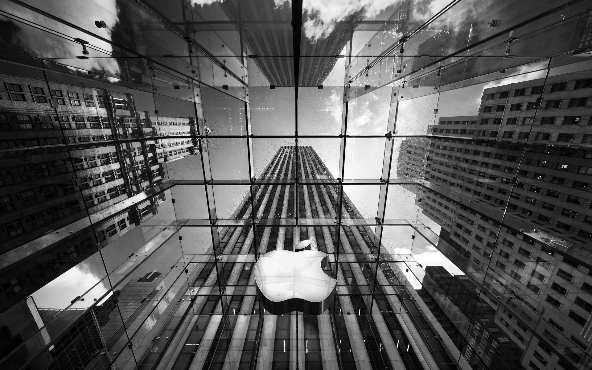 pomme logo gratte-ciel noir et blanc