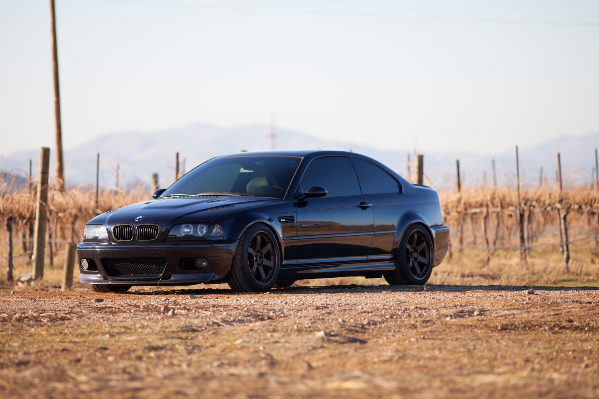 bmw m3 e46 nero bmw vista frontale ombra cielo