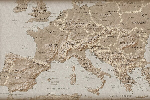 Antique map of Europe top view