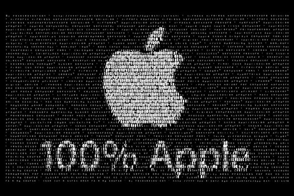 On black letters and an image of an apple