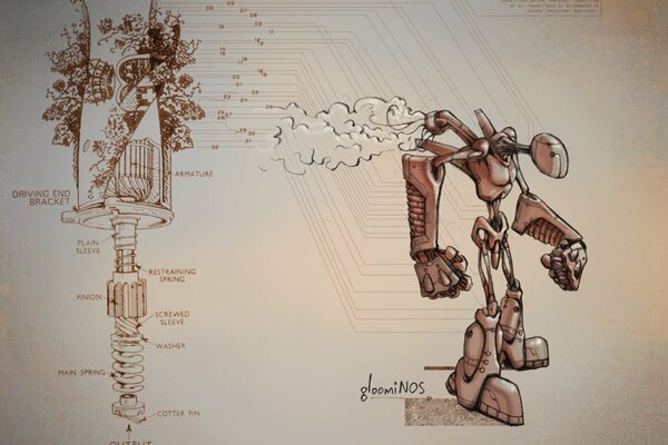 Schema del robot dei cartoni animati nei colori del letto