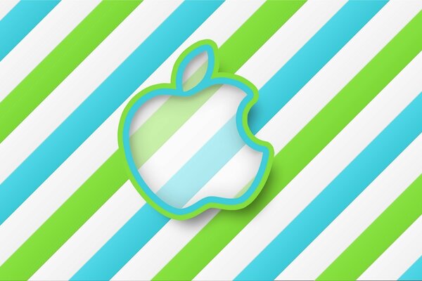 The sign of a bitten apple on a striped background