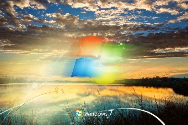 Bildschirmschoner Windows 7 auf dem Hintergrund des Sees