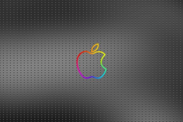 Emblema apple multicolore su rete di alluminio