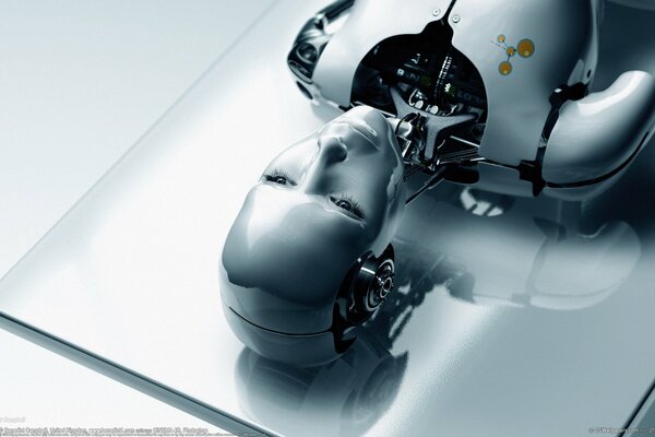 Metal grey robot android girl