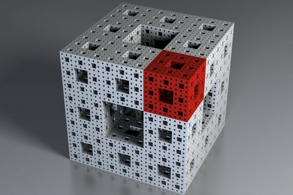 Red cube in the composition of white cubes