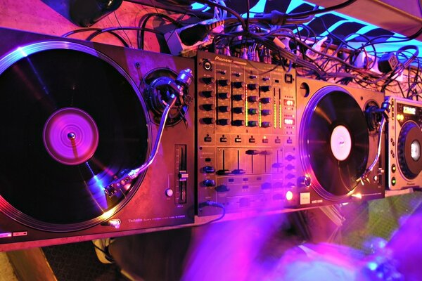 DJ remote control in neon light