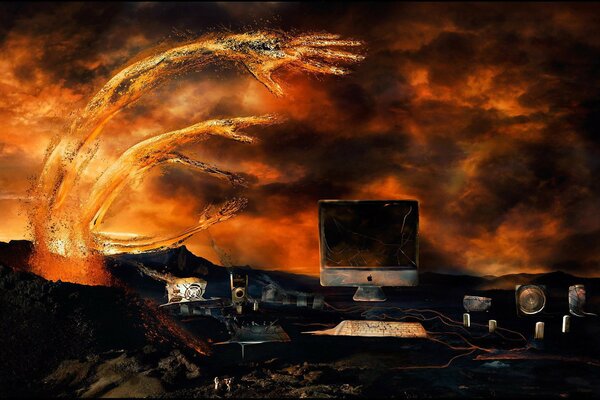 Computers in flames, computer parts