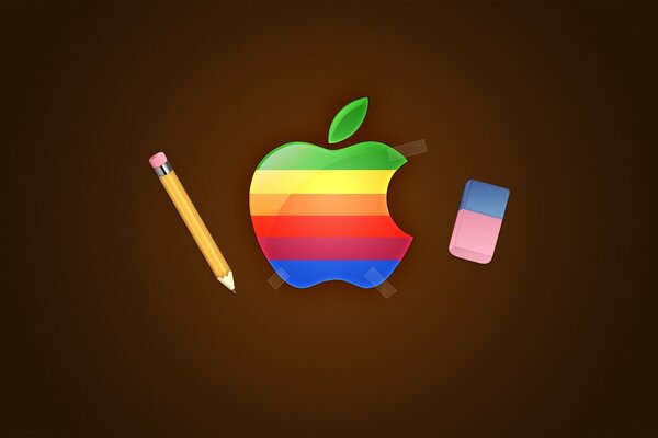 Логотип яблока нарисованный цветными карандашами