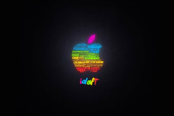 Логотип Apple неоновый на чёрном фоне