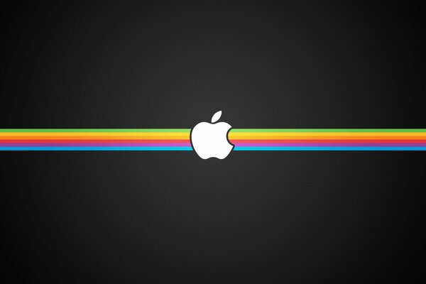 Apfel-Logo auf schwarzem Hintergrund mit Regenbogen
