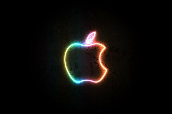 Neon, multicolored glow of the apple logo