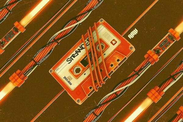 Cassette audio orange avec fils orange