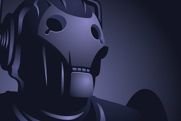 Cyborg or robot on a blue gray background