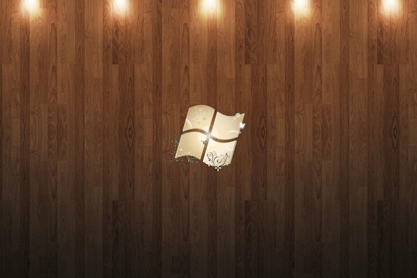 Screensaver di Microsoft Windows su sfondo di legno