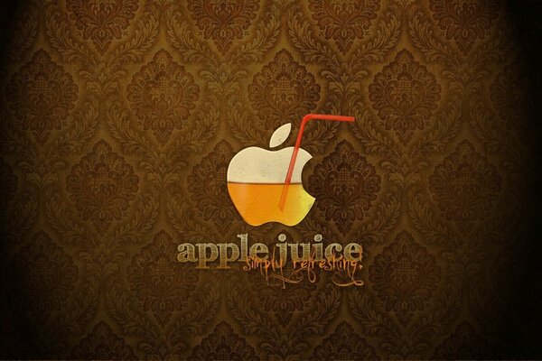 Logo ugryzionego jabłka z sokiem i słomką