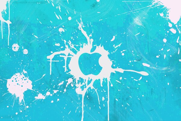 Logo Apple a forma di macchia bianca su sfondo blu