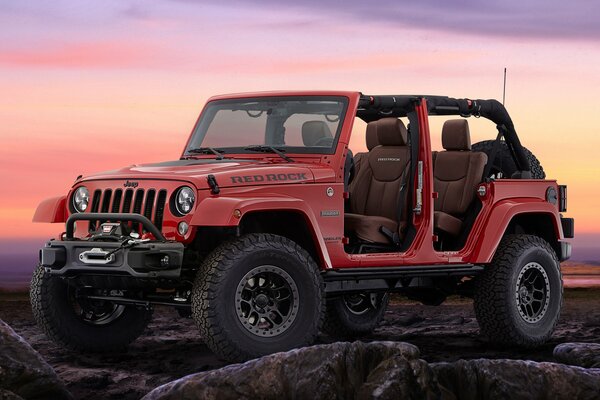 Wrangler SUV sullo sfondo di un bellissimo tramonto