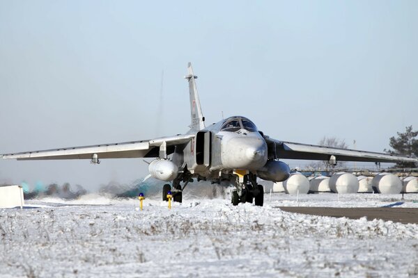 Front-line bomber on the winter runway