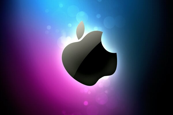 Apple logo on a blurry background with a gradient from beetroot to blue