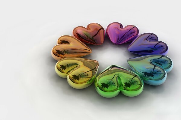 Rainbow hearts with mirror reflection