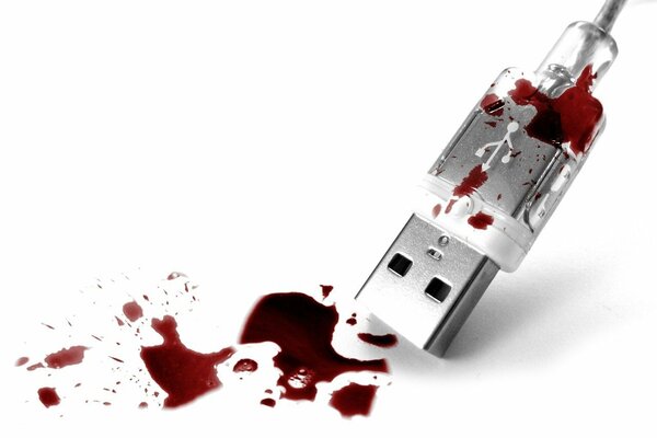 Usb cable in blood on a white background