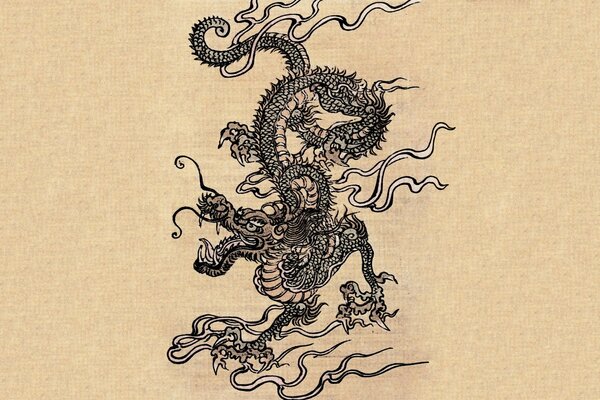 Caligraphy with the image of the Chinese oriental dragon