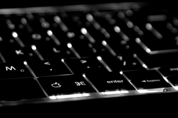 Black keyboard with English letters with backlight