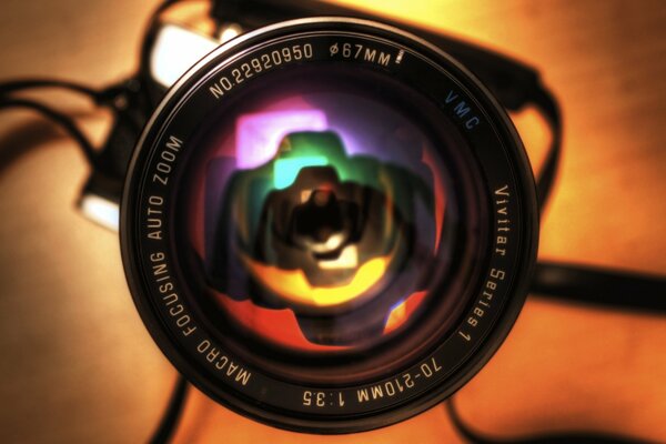 Multicolored reflection in the camera lens