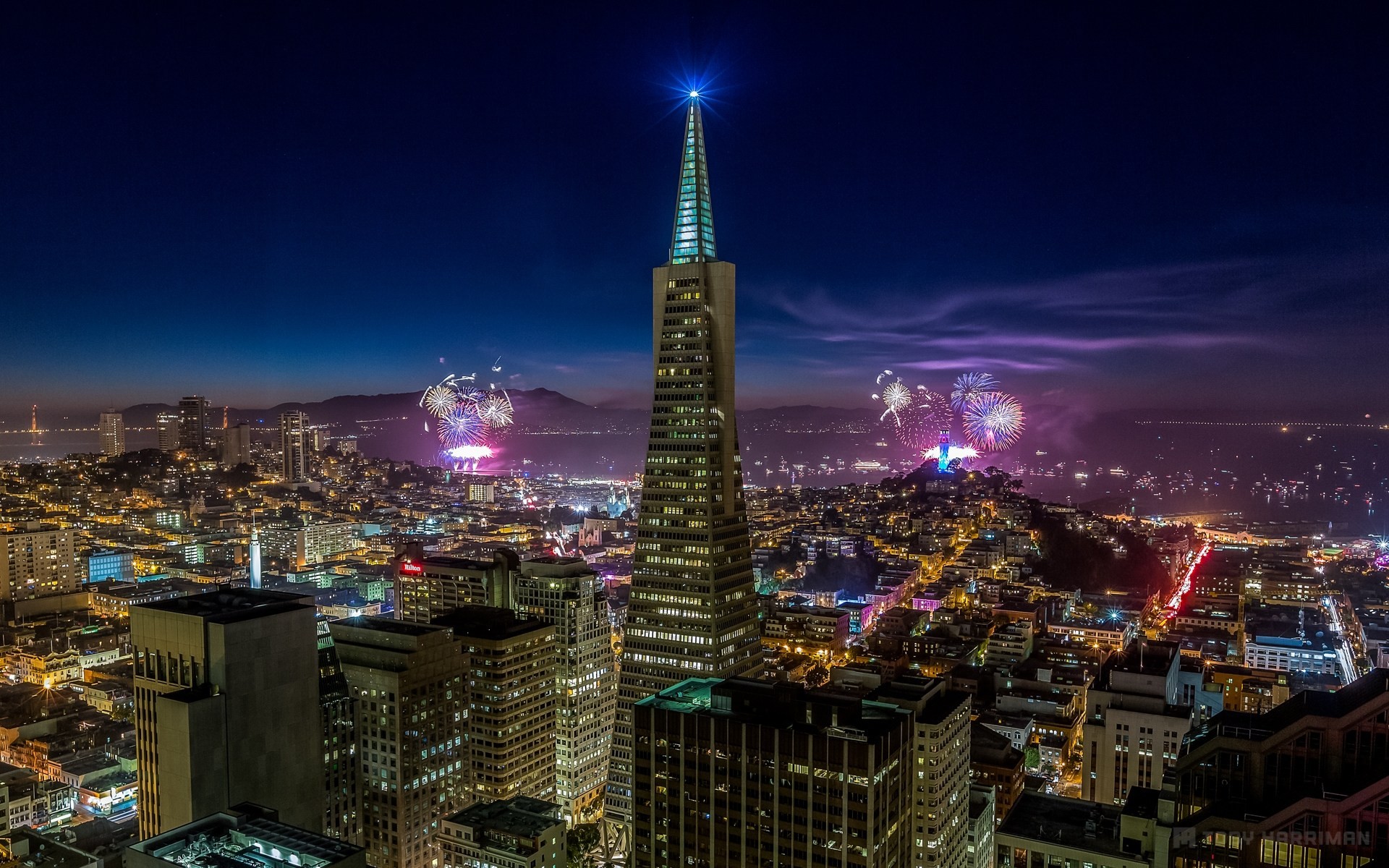 lumières californie san francisco nuit ciel usa vacances gratte-ciel feux d artifice ville maison bleu bâtiment éclairage