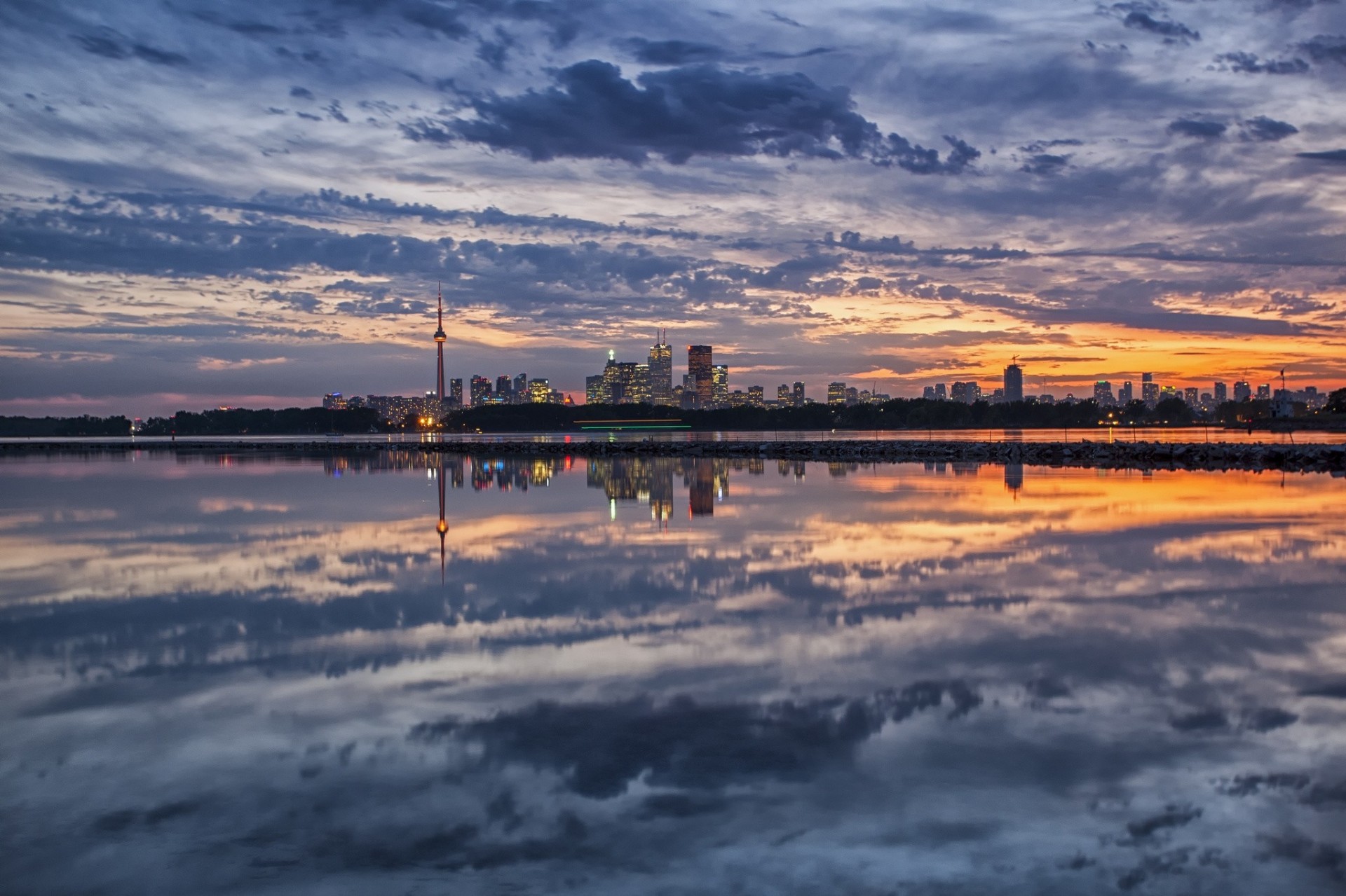 sonnenuntergang wolken stadt himmel meer kanada toronto