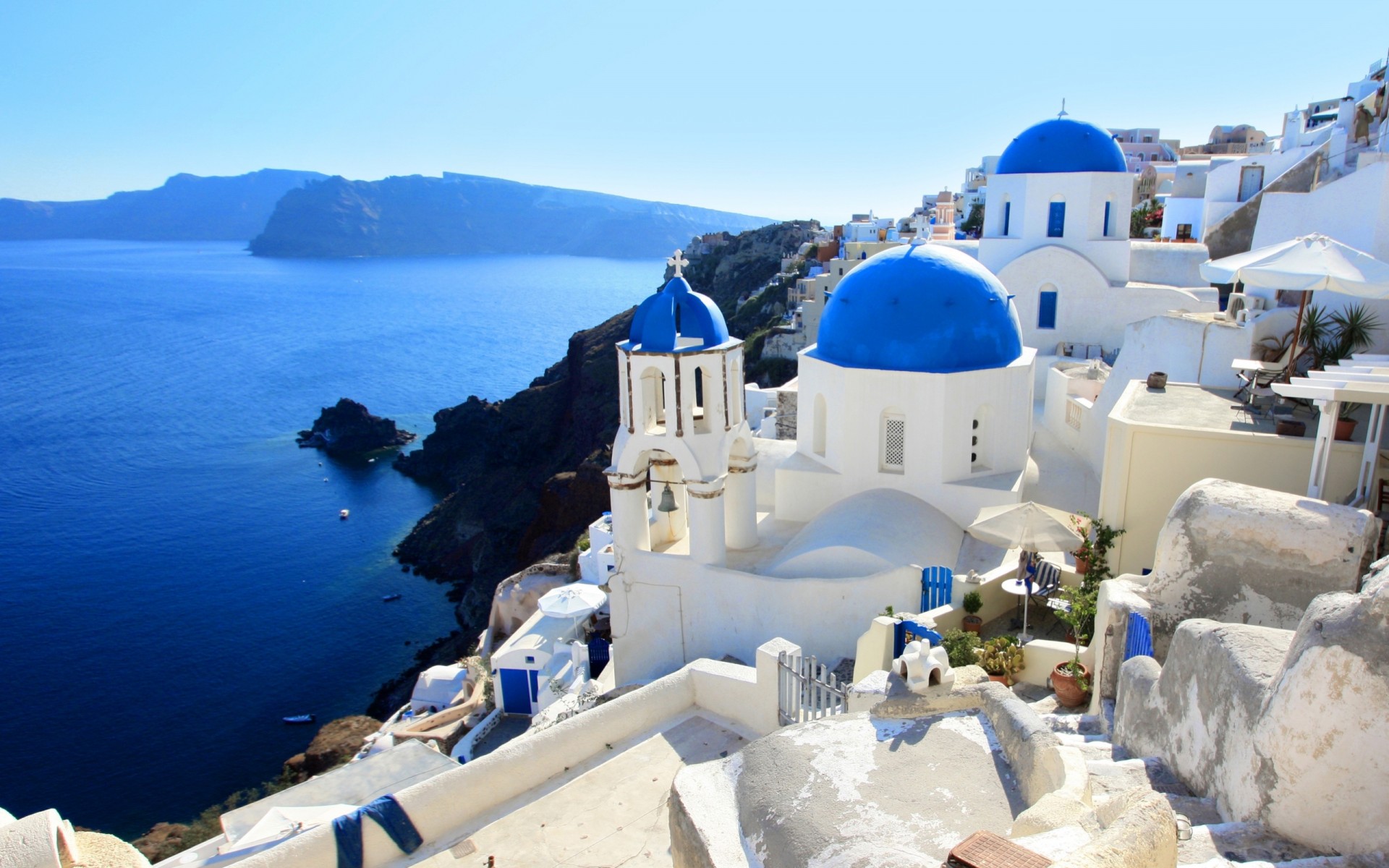 landschaft natur meer santorini griechenland häuser