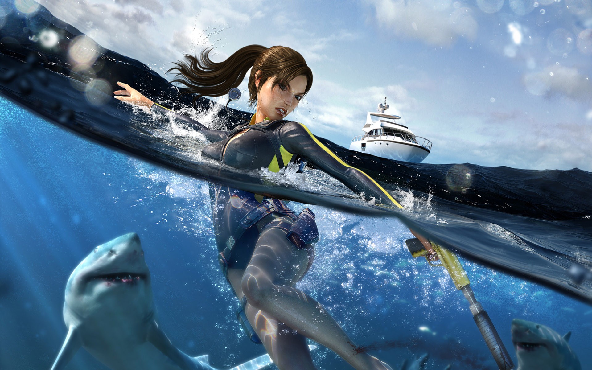 tomb raider underworld lara croft yacht wasser hai